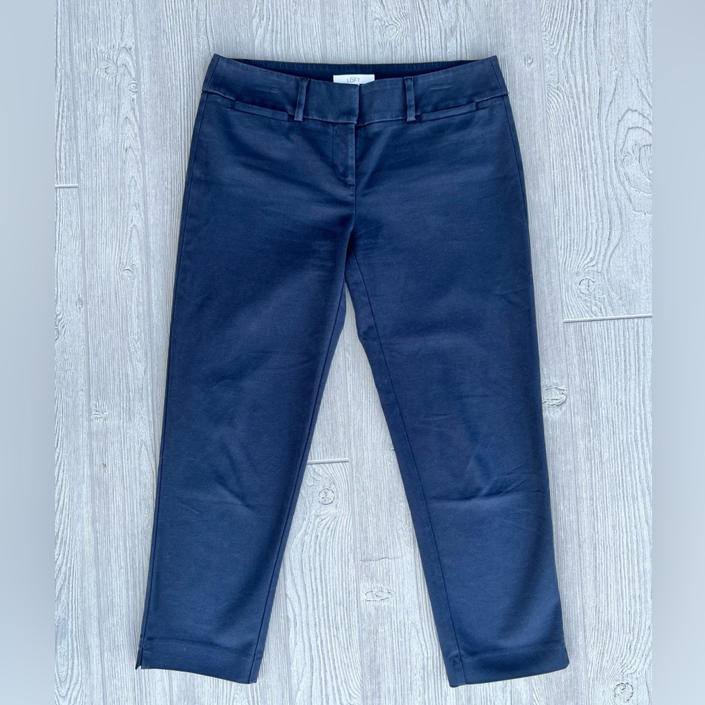 LOFT Marisa Riviera Cropped Ankle Pants Navy Blue Stretch Career Size 4